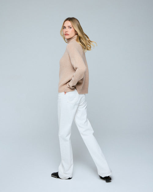 Beige long-sleeved turtleneck sweater in wool / cashmere - MAJESTIC FILATURES
