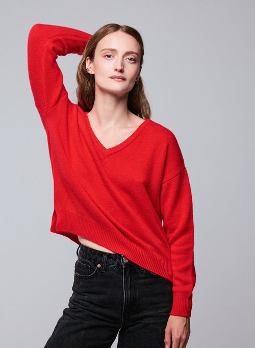 Orange long-sleeved turtleneck sweater in wool / cashmere - MAJESTIC FILATURES