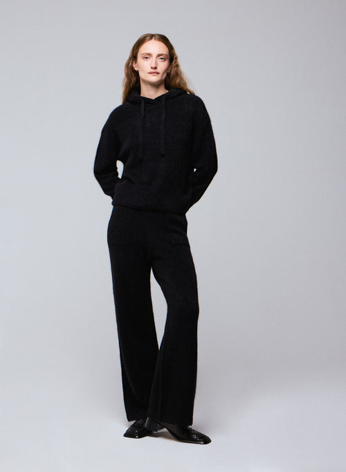 Schwarzer Kapuzenpullover mit langen Ärmeln aus Alpaka / Polyamid / Elasthan - MAJESTIC FILATURES