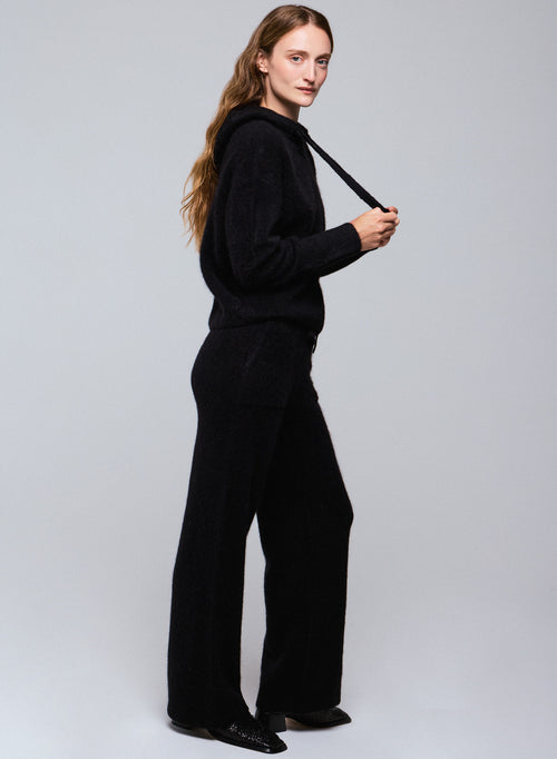 Schwarzer Kapuzenpullover mit langen Ärmeln aus Alpaka / Polyamid / Elasthan - MAJESTIC FILATURES