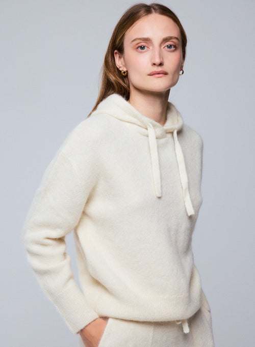 Jersey blanco con capucha y manga larga en alpaca / poliamida / elastano - MAJESTIC FILATURES