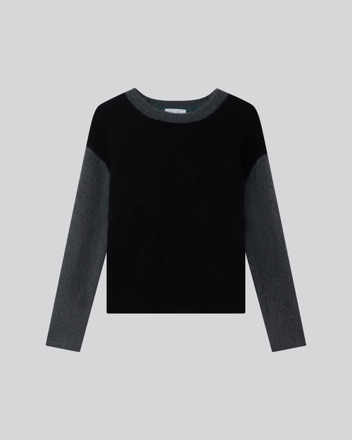 Pull Noir / Bleu Col Rond Manches Longues en Alpaga / Polyamide / Elasthanne - MAJESTIC FILATURES