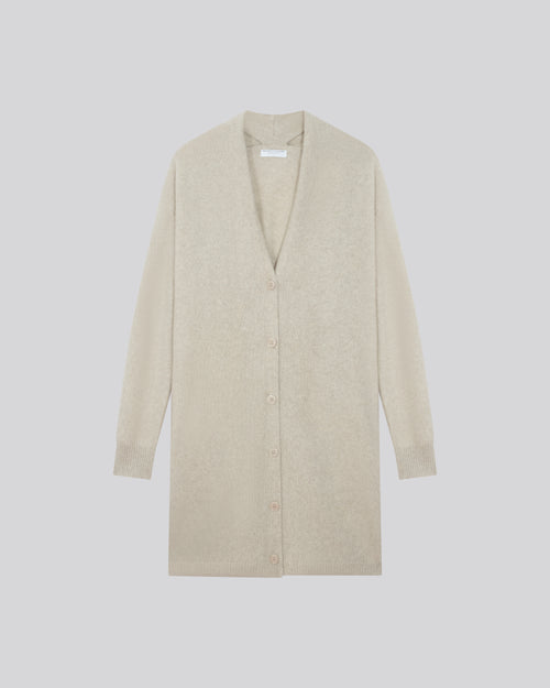 Beige cardigan with long sleeve shawl collar in wool / fox / polyamide - MAJESTIC FILATURES