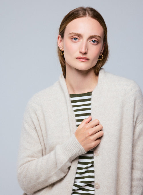 Beige cardigan with long sleeve shawl collar in wool / fox / polyamide - MAJESTIC FILATURES