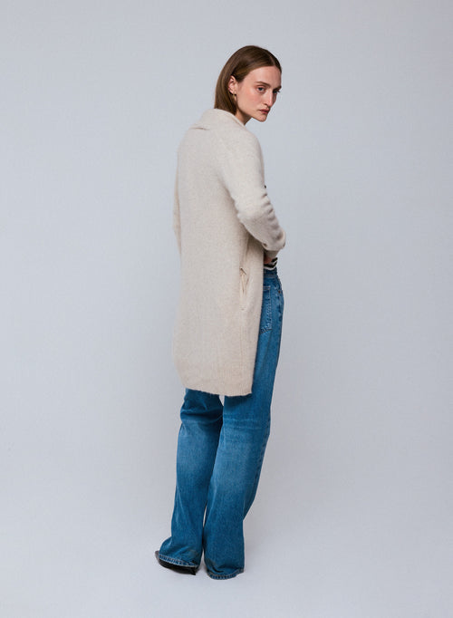 Beige cardigan with long sleeve shawl collar in wool / fox / polyamide - MAJESTIC FILATURES