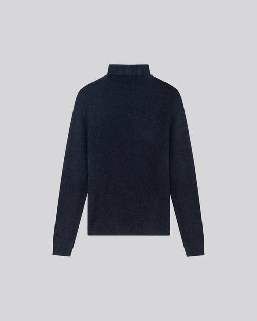 Navy blue Turtleneck Sweater Long Sleeves in Wool / Fox / Polyamide - MAJESTIC FILATURES