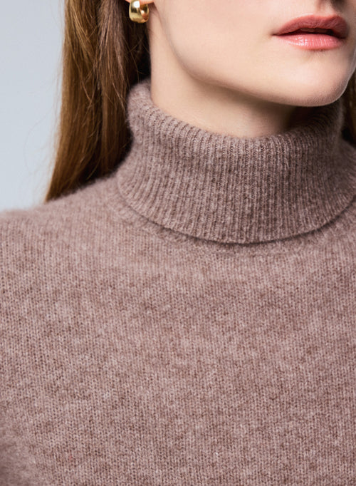 Brown Turtleneck Sweater Long Sleeves in Wool / Fox / Polyamide - MAJESTIC FILATURES