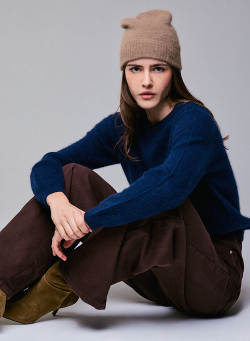 Pull Marine Col Rond Manches Longues en Laine / Fox / Polyamide - MAJESTIC FILATURES