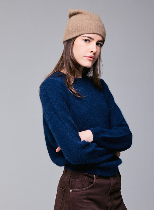 Pull Marine Col Rond Manches Longues en Laine / Fox / Polyamide - MAJESTIC FILATURES