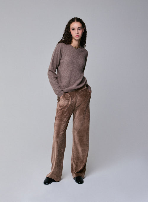 Beige Round neck Long Sleeves Sweater in Wool / Fox / Polyamide - MAJESTIC FILATURES