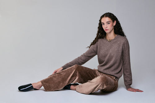 Beige Round neck Long Sleeves Sweater in Wool / Fox / Polyamide - MAJESTIC FILATURES