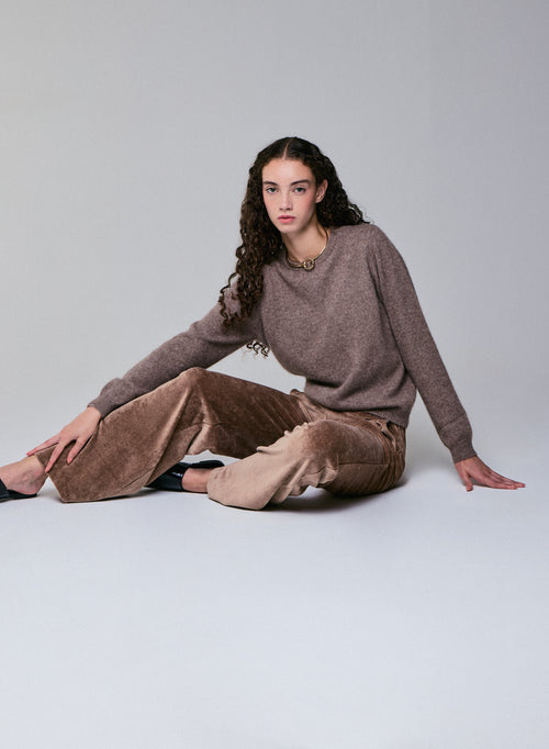Beige Round neck Long Sleeves Sweater in Wool / Fox / Polyamide - MAJESTIC FILATURES