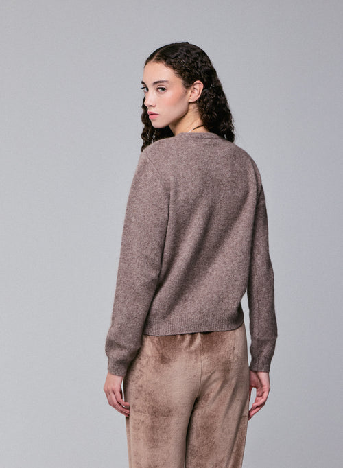 Beige Round neck Long Sleeves Sweater in Wool / Fox / Polyamide - MAJESTIC FILATURES