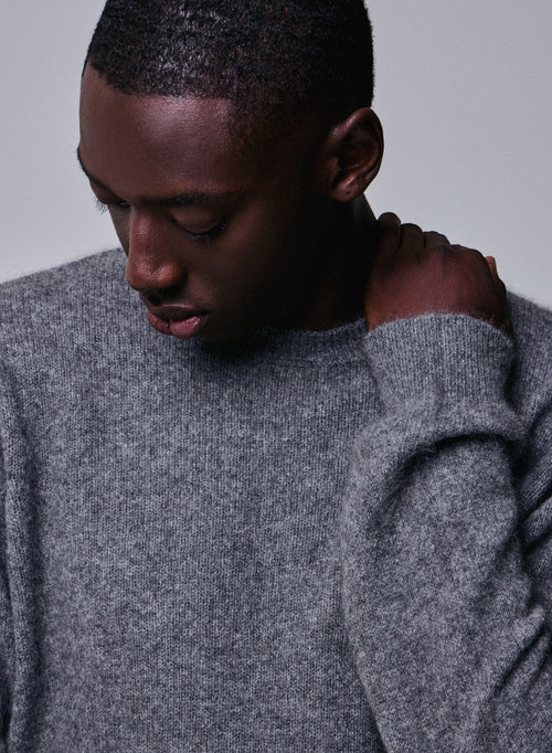 Pull Gris Col Rond Manches Longues en Laine / Fox / Polyamide - MAJESTIC FILATURES