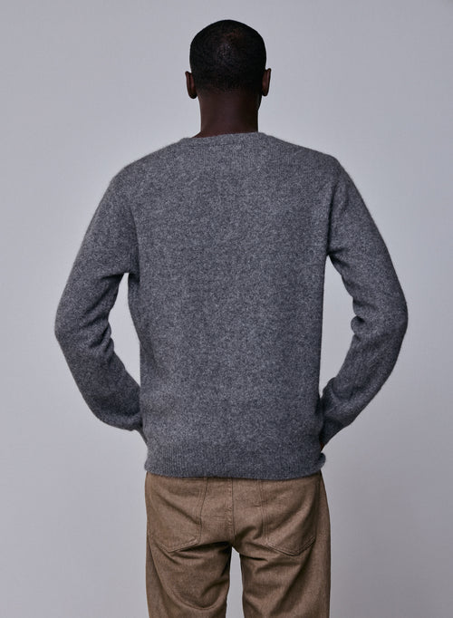Pull Gris Col Rond Manches Longues en Laine / Fox / Polyamide - MAJESTIC FILATURES