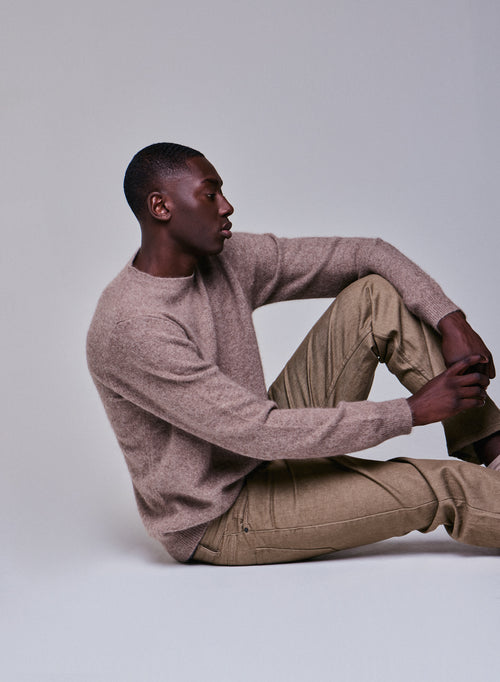 Beige round-neck sweater with long sleeves in wool / Fox / Polyamide - MAJESTIC FILATURES