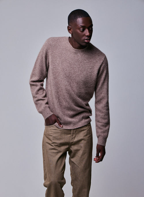 Pull Beige Col Rond Manches Longues en Laine / Fox / Polyamide - MAJESTIC FILATURES