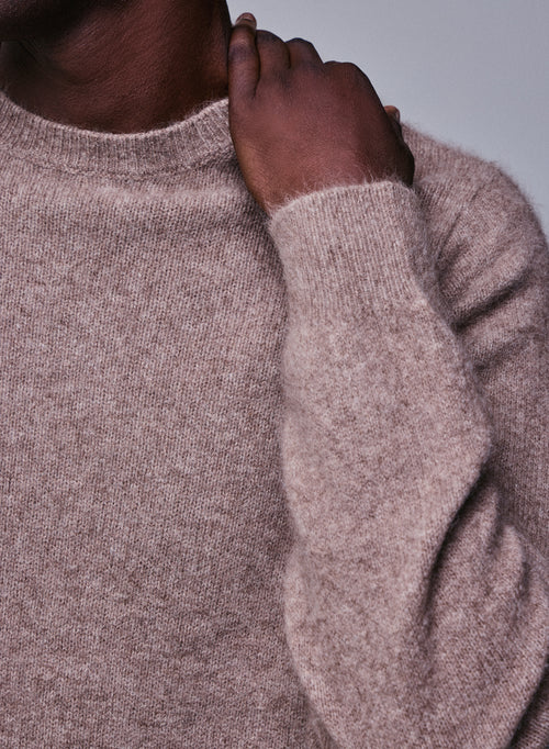 Beige round-neck sweater with long sleeves in wool / Fox / Polyamide - MAJESTIC FILATURES