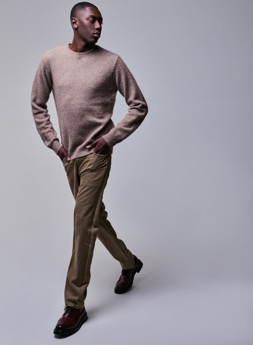 Beige round-neck sweater with long sleeves in wool / Fox / Polyamide - MAJESTIC FILATURES