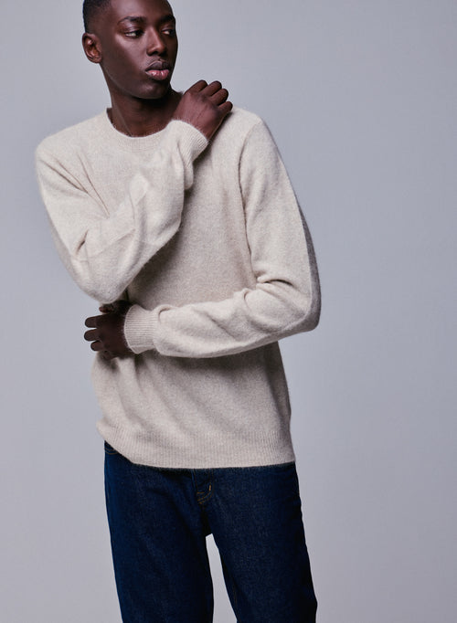 Beigefarbener Pullover mit Rundhalsausschnitt und langen Ärmeln aus Wolle / Fuchs / Polyamid - MAJESTIC FILATURES