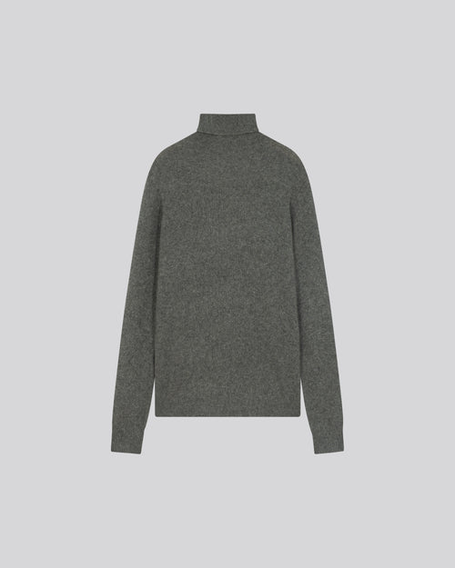 Grey long-sleeved turtleneck sweater in wool / Fox / Polyamide - MAJESTIC FILATURES