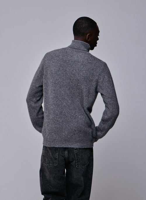 Grey long-sleeved turtleneck sweater in wool / Fox / Polyamide - MAJESTIC FILATURES