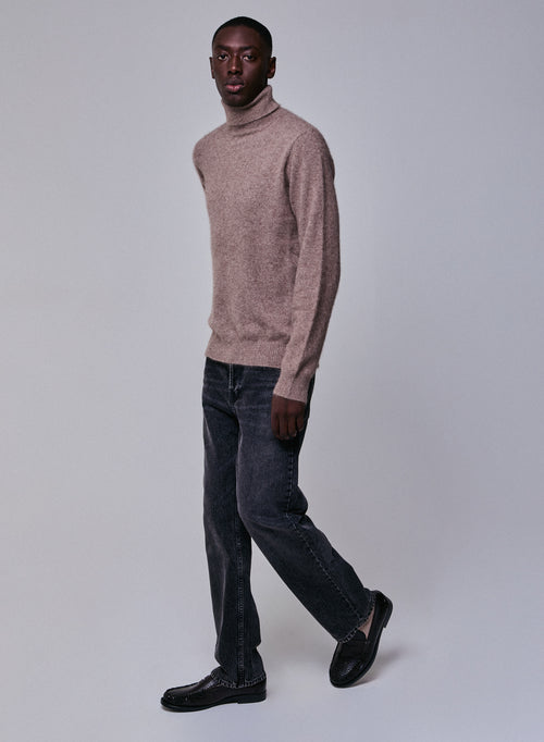 Beige Turtleneck Sweater Long Sleeves in Wool / Fox / Polyamide - MAJESTIC FILATURES