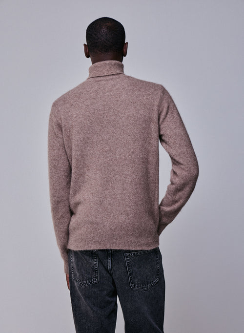Beige Turtleneck Sweater Long Sleeves in Wool / Fox / Polyamide - MAJESTIC FILATURES