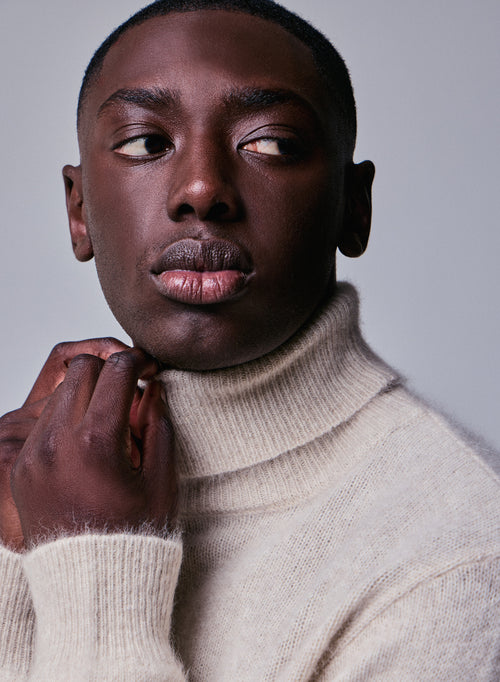 Beige Rollkragenpullover mit langen Ärmeln aus Wolle / Fuchs / Polyamid - MAJESTIC FILATURES