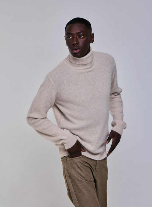 Beige Rollkragenpullover mit langen Ärmeln aus Wolle / Fuchs / Polyamid - MAJESTIC FILATURES