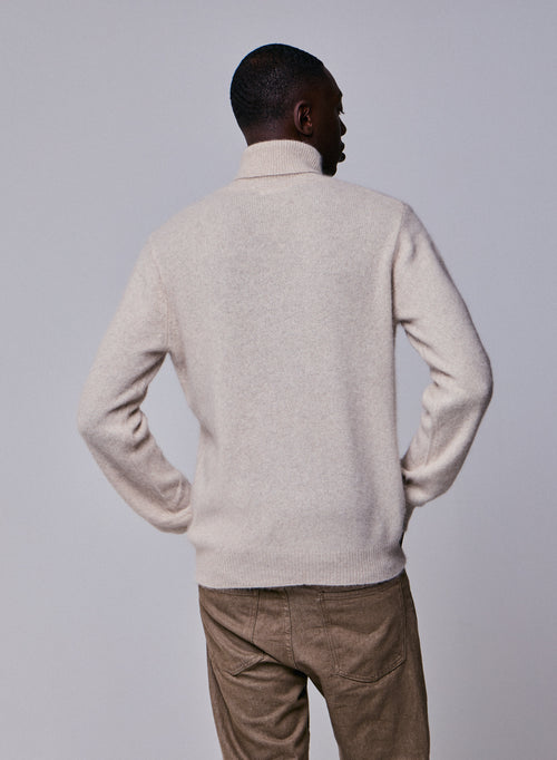 Beige Rollkragenpullover mit langen Ärmeln aus Wolle / Fuchs / Polyamid - MAJESTIC FILATURES