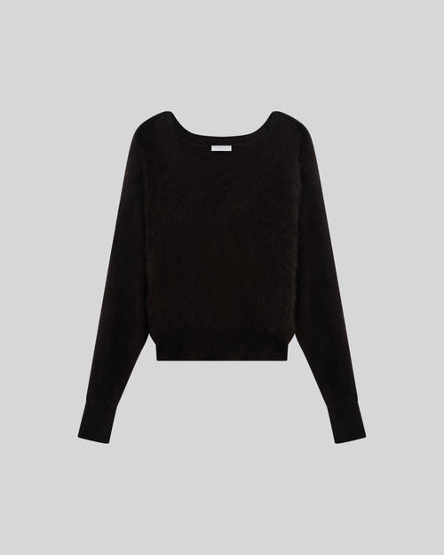Pull Marron Col V Manches Longues en Laine / Cachemire - MAJESTIC FILATURES