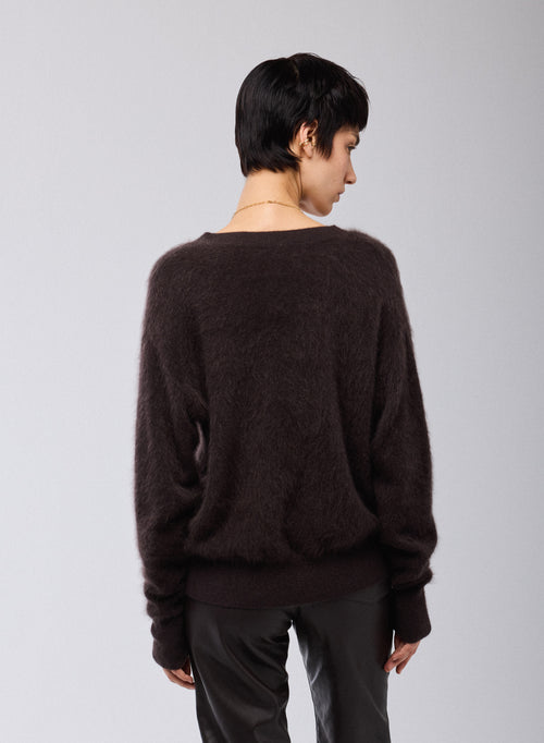 Pull Marron Col V Manches Longues en Laine / Cachemire - MAJESTIC FILATURES