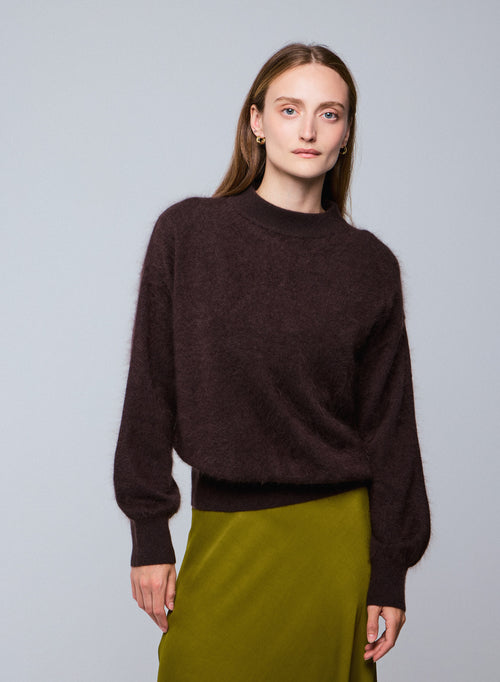 Pull Marron Col Rond Manches Longues en Laine / Cachemire - MAJESTIC FILATURES