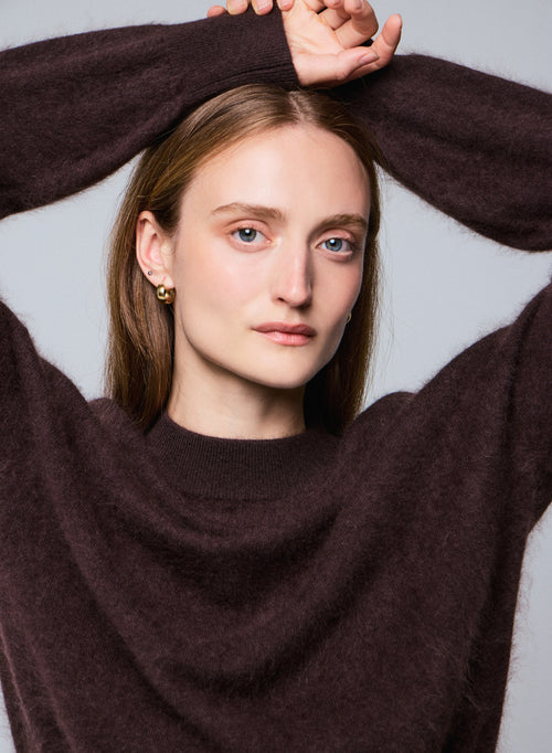 Pull Marron Col Rond Manches Longues en Laine / Cachemire - MAJESTIC FILATURES