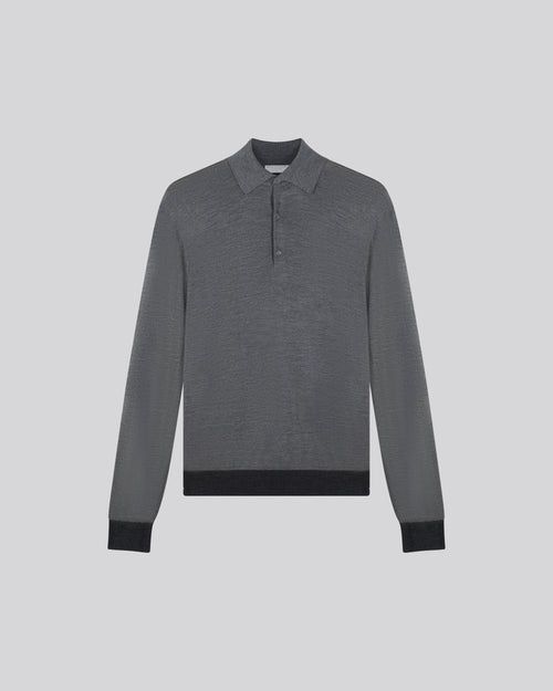 Grey Polo Shirt Long Sleeve Merino Wool Polo Shirt - MAJESTIC FILATURES