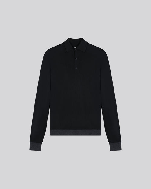 Black / Grey Polo Shirt Long Sleeve Merino Wool Polo Shirt - MAJESTIC FILATURES