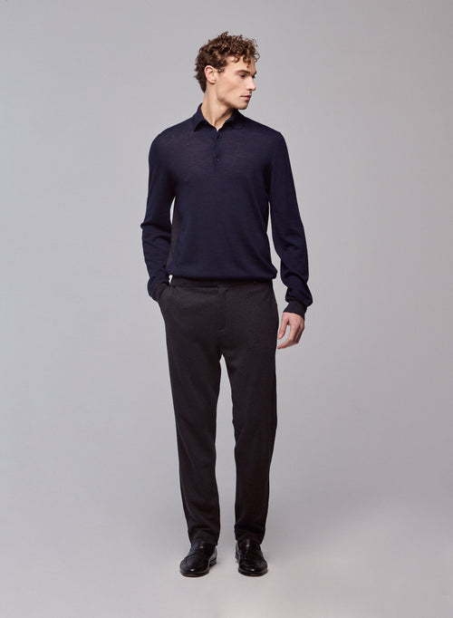 Polo Marine Polo Manches Longues en Laine merinos - MAJESTIC FILATURES