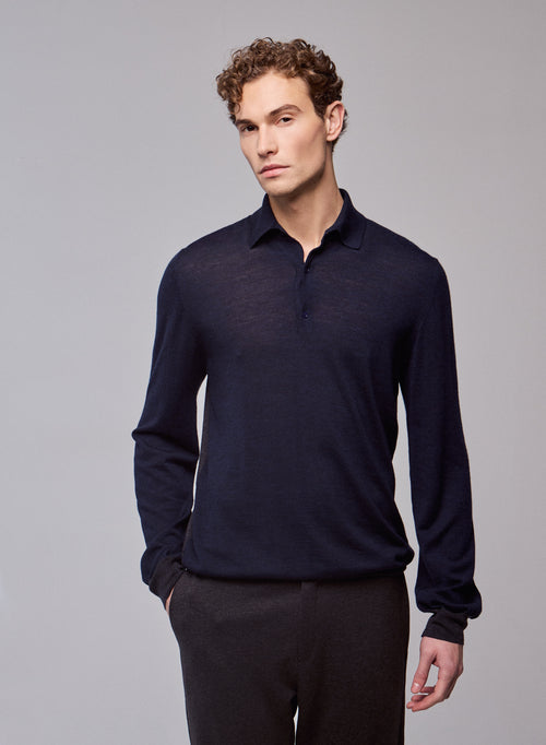 Polo Marine Polo Manches Longues en Laine merinos - MAJESTIC FILATURES