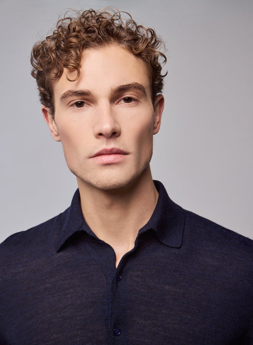 Polo Marine Polo Manches Longues en Laine merinos - MAJESTIC FILATURES