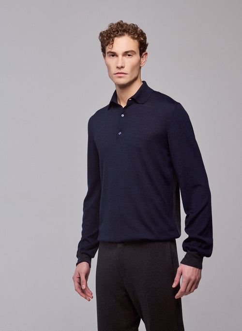 Polo Marine Polo Manches Longues en Laine merinos - MAJESTIC FILATURES