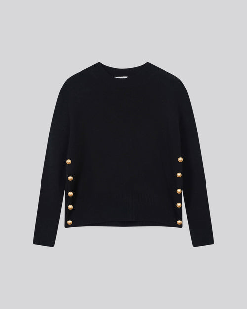 Pull Noir Col Rond Manches Longues en Laine / Cachemire - MAJESTIC FILATURES