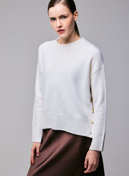 Pull Blanc Col Rond Manches Longues en Laine / Cachemire - MAJESTIC FILATURES