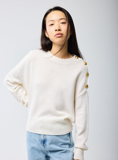 Pull Blanc Col Rond Manches Longues en Laine / Cachemire - MAJESTIC FILATURES