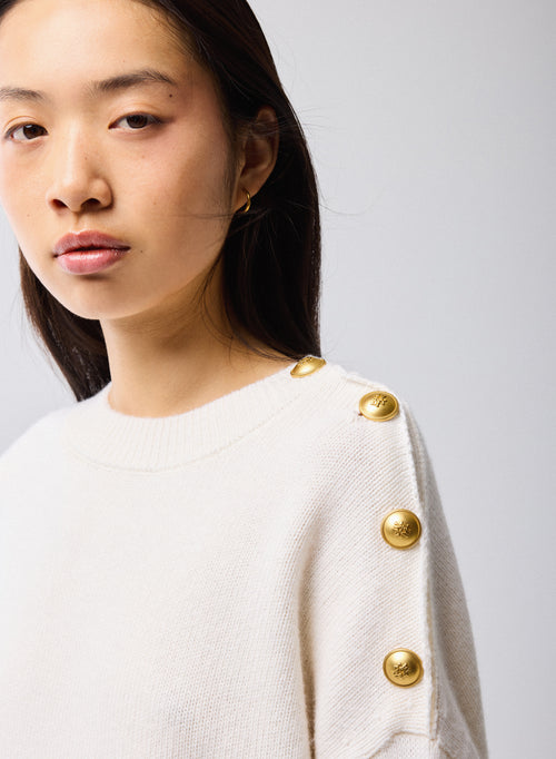 Pull Blanc Col Rond Manches Longues en Laine / Cachemire - MAJESTIC FILATURES