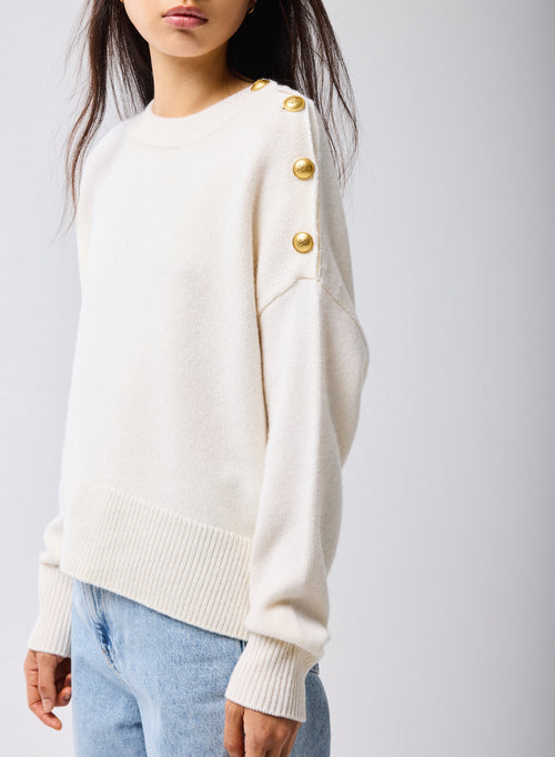 Pull Blanc Col Rond Manches Longues en Laine / Cachemire - MAJESTIC FILATURES