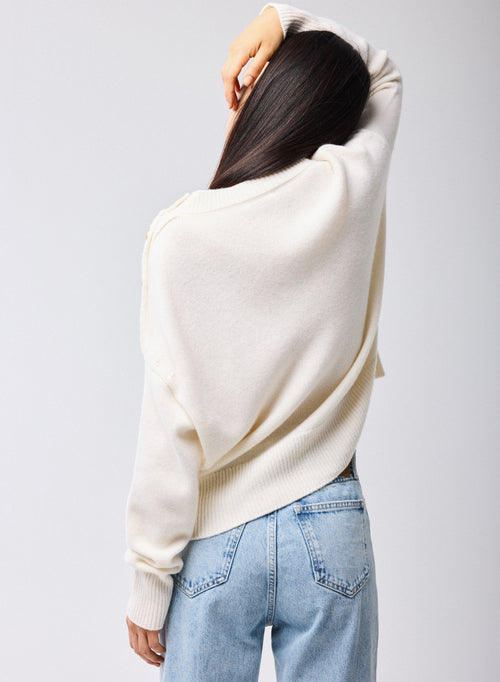 Pull Blanc Col Rond Manches Longues en Laine / Cachemire - MAJESTIC FILATURES