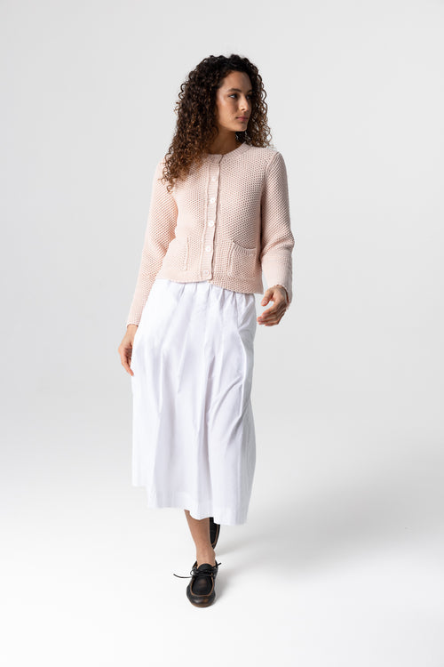 Round-Neck Long-Sleeve Cotton Cardigan in Petal  - MAJESTIC FILATURES