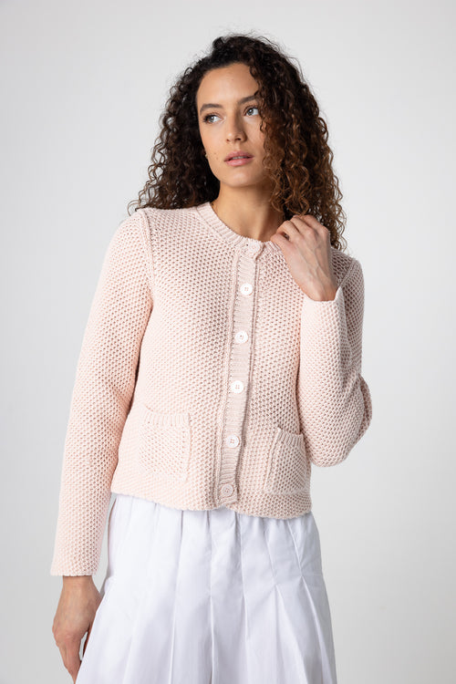 Petal cardigan round neck long sleeves in cotton - MAJESTIC FILATURES