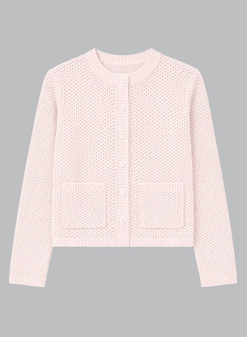 Round-Neck Long-Sleeve Cotton Cardigan in Petal  - MAJESTIC FILATURES